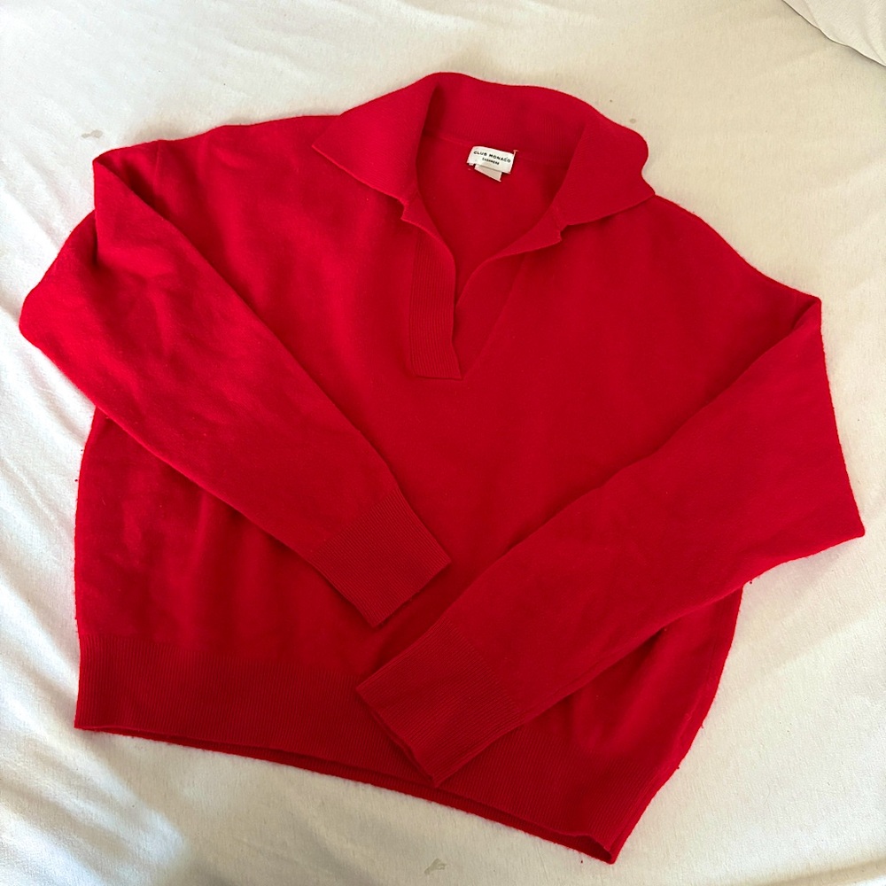 Club Monaco Red Cashmere Polo Collar Sweater Size M